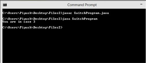 This image describes the output of sample program for switch control statements in java.